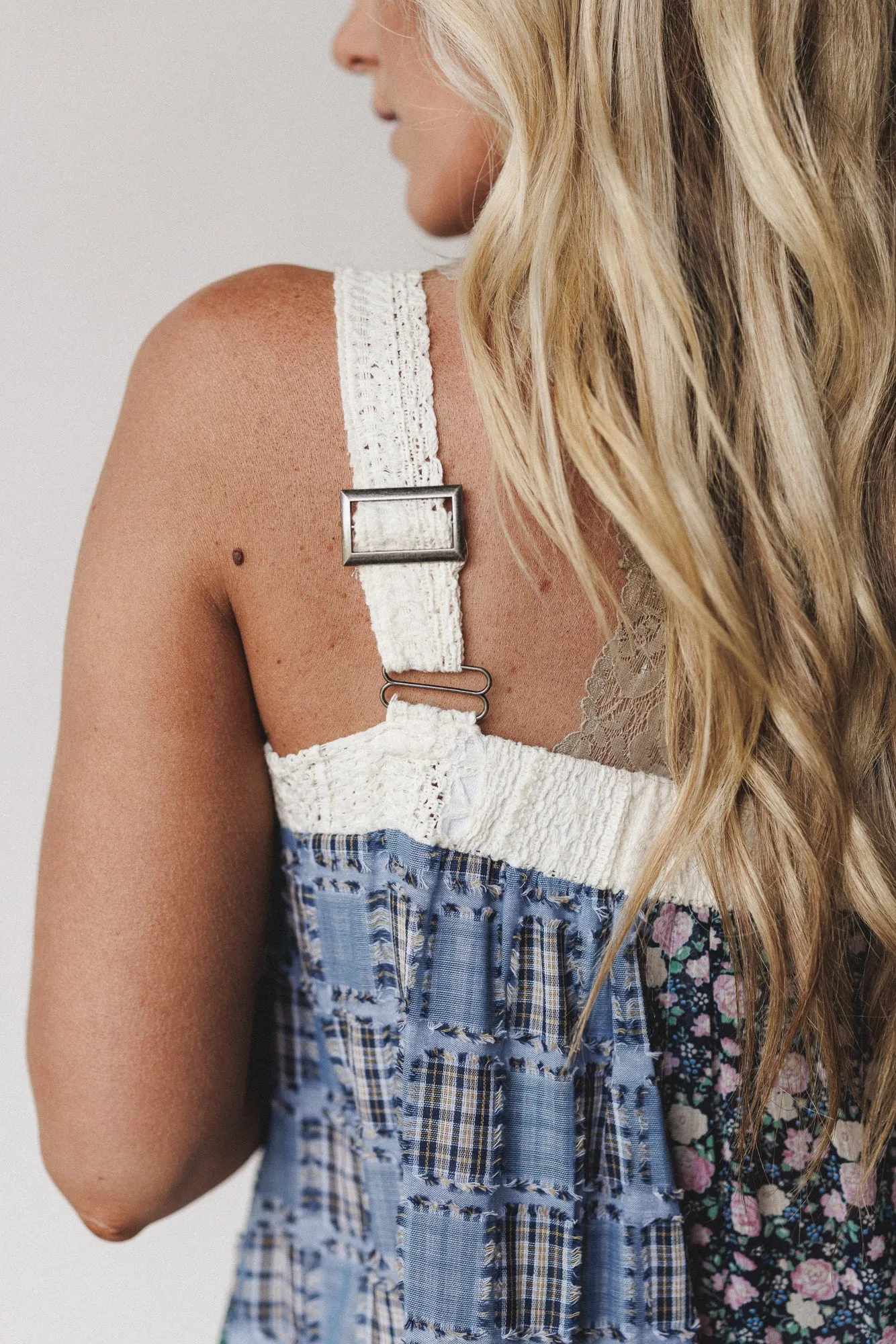 Golden Fields Patchwork Dress - Blue