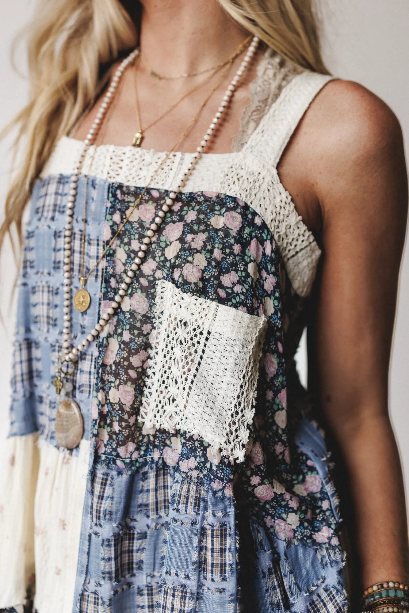 Golden Fields Patchwork Dress - Blue