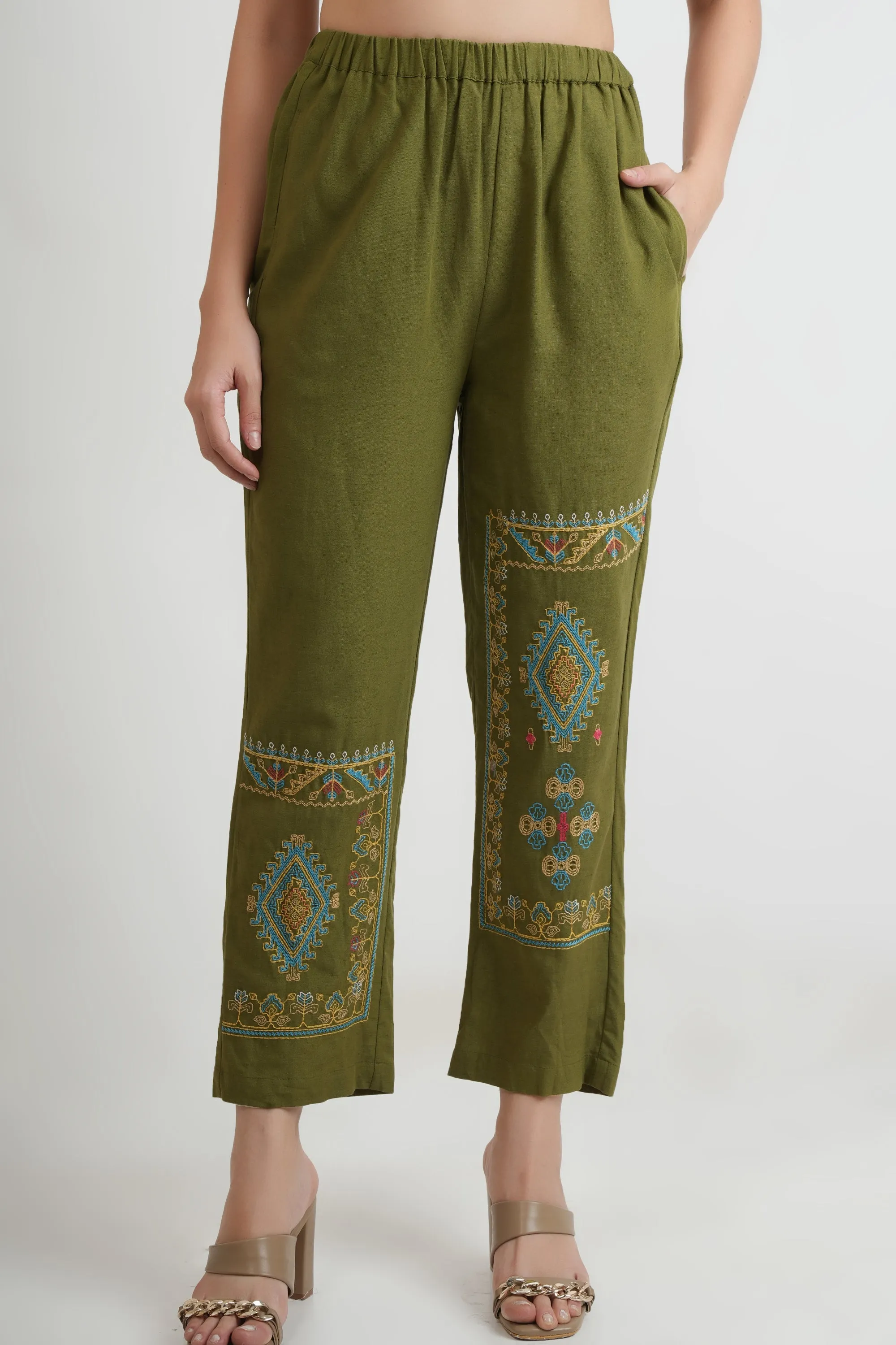 Green Embroidered Shirt and Pants - Co-ord Set