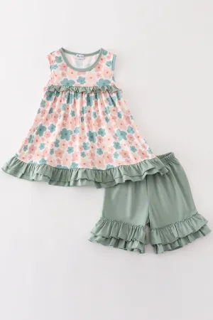 Green Floral Print Girl Set