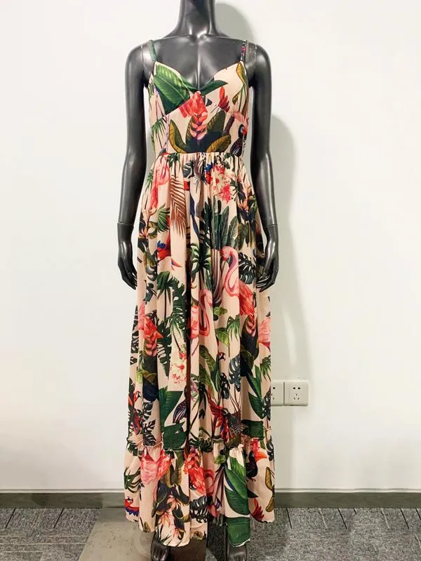 Green Hawaii Style Condole Belt Maxi Dresses