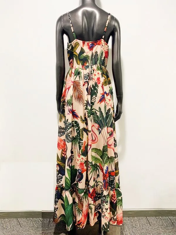 Green Hawaii Style Condole Belt Maxi Dresses