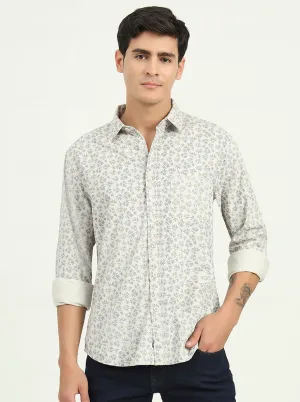Grey Printed Slim Fit Casual Shirt | Greenfibre