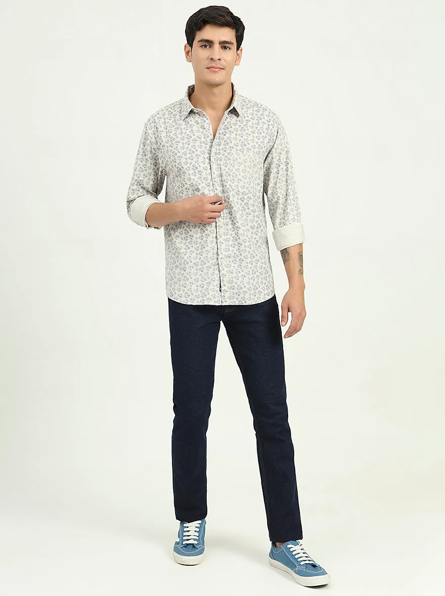 Grey Printed Slim Fit Casual Shirt | Greenfibre
