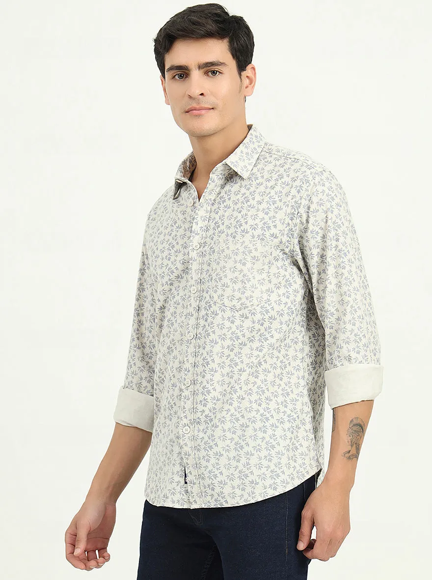 Grey Printed Slim Fit Casual Shirt | Greenfibre