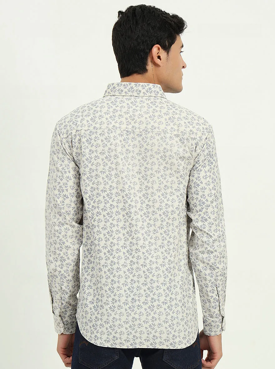 Grey Printed Slim Fit Casual Shirt | Greenfibre