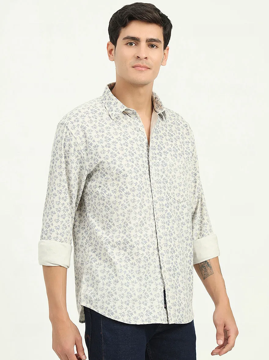 Grey Printed Slim Fit Casual Shirt | Greenfibre