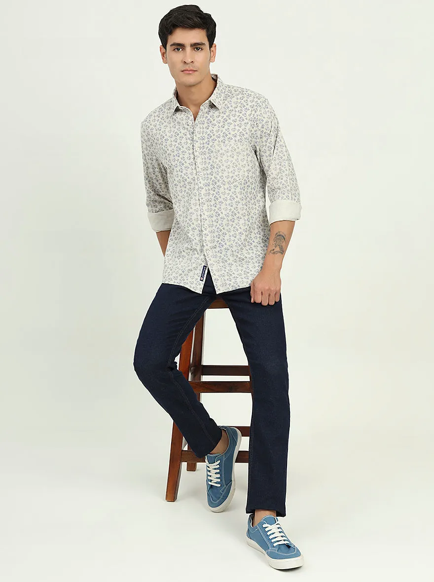 Grey Printed Slim Fit Casual Shirt | Greenfibre