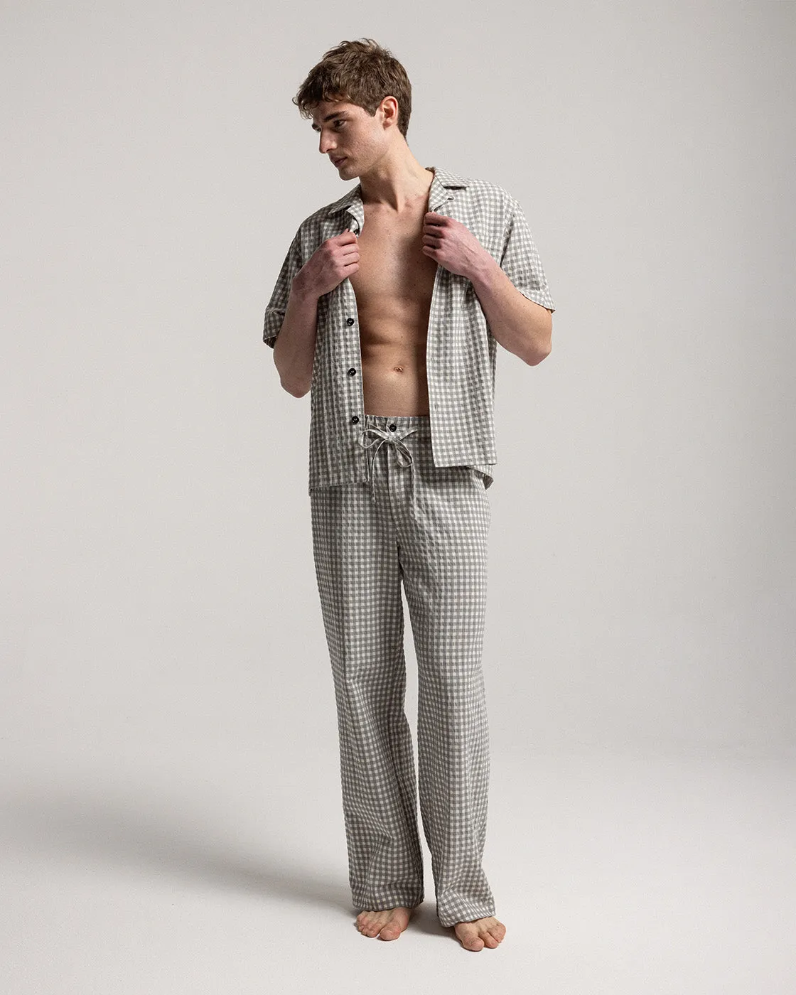 Grey Vichy Seersucker Trousers