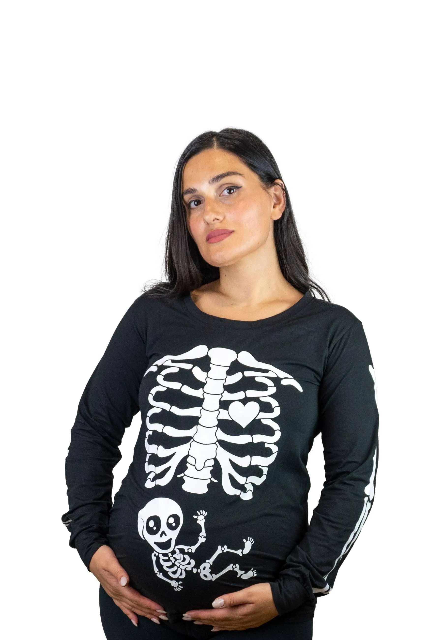 Halloween glow in the dark couple skeleton long sleeve shirts maternity pregnancy x-ray baby girl boy ribcage bones men's food burger shirt