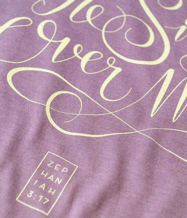 He Sings Over Me Tee – Heather Orchid