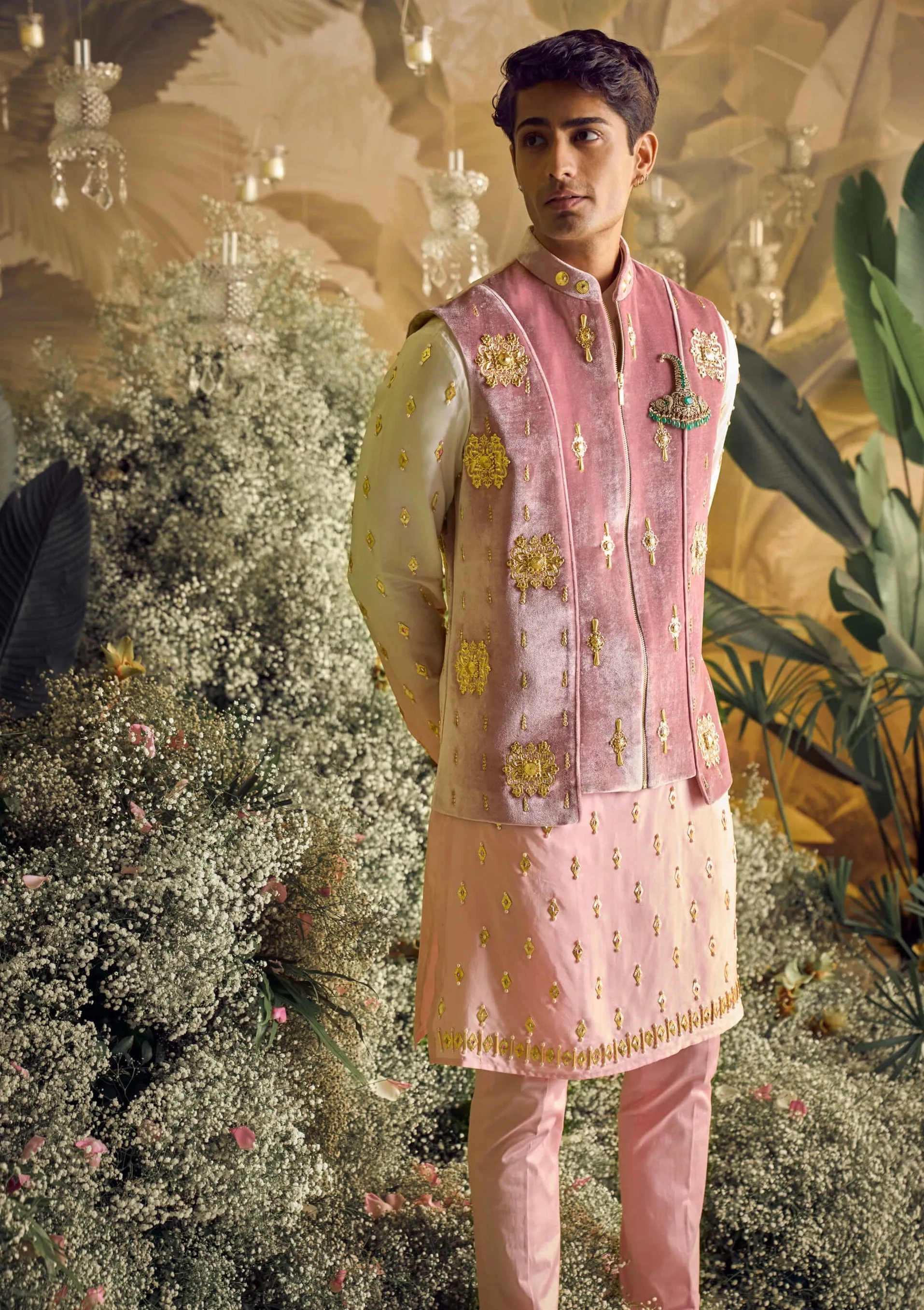Hugo pink ombre kurta and koti set