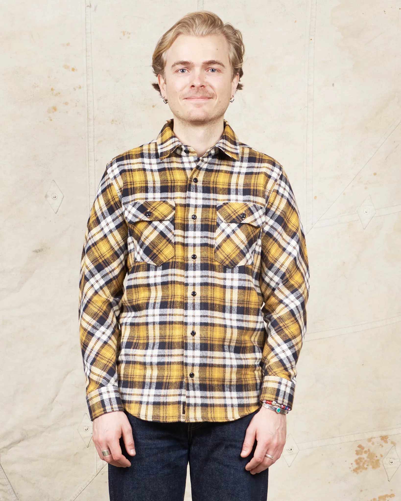 Indigofera Bryson Flannel Check Shirt Black / Beige / Gold