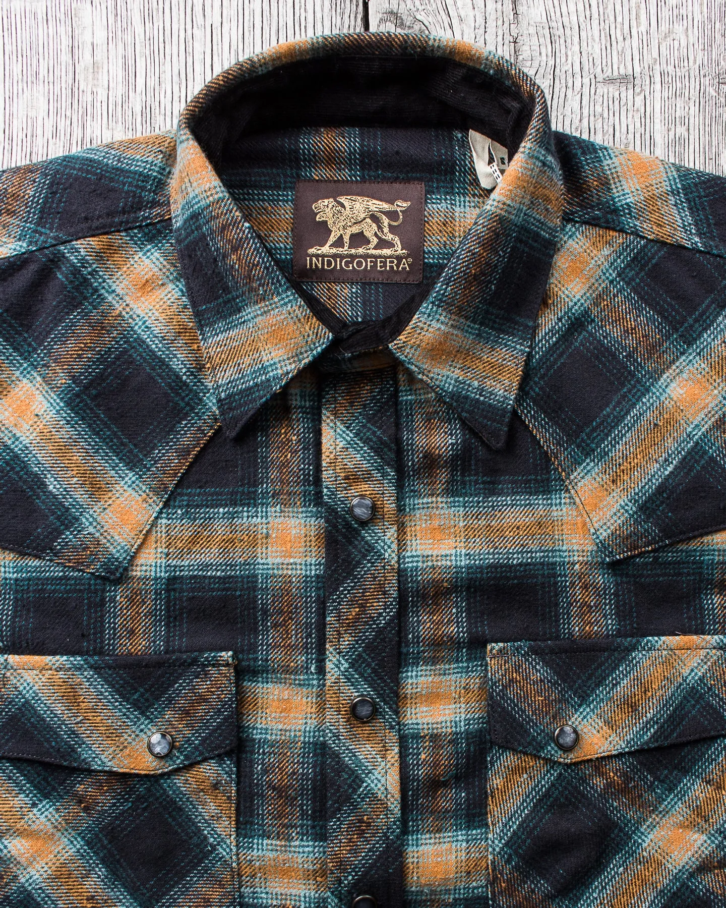 Indigofera Dawson Shirt Japanese Selvage Flannel Black / Petrol / Rust