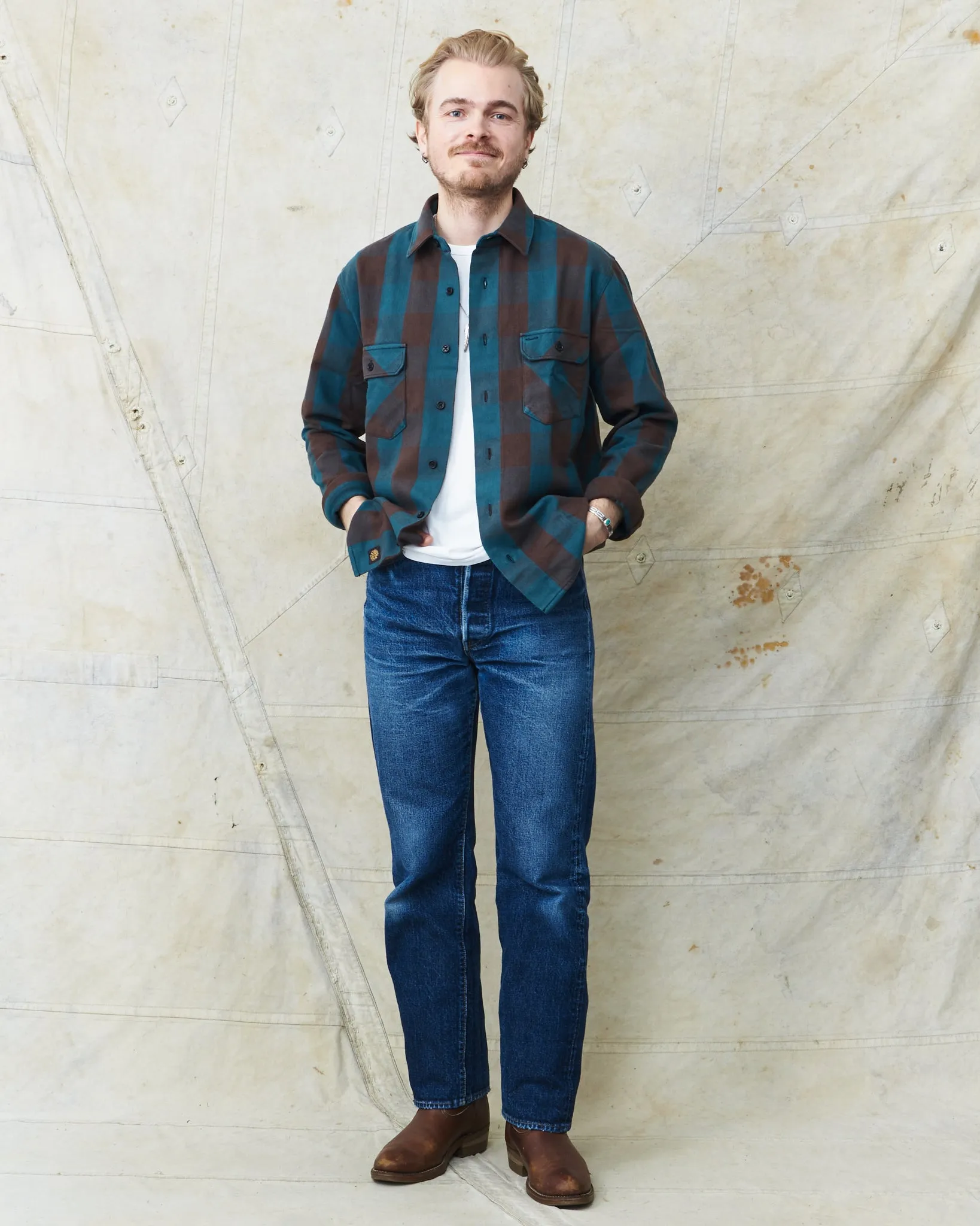 Indigofera Norris Flannel Shirt Petrol / Brown