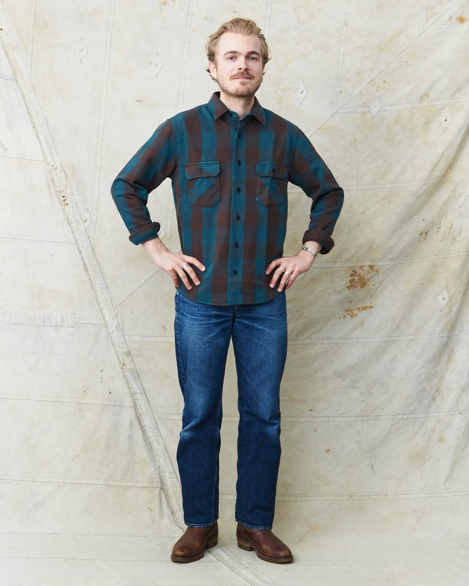 Indigofera Norris Flannel Shirt Petrol / Brown