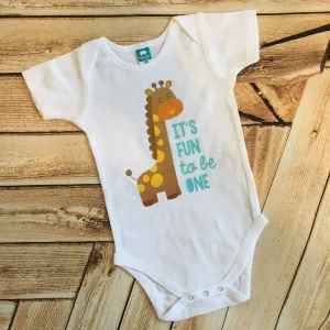It's Fun to Be One First Birthday Giraffe Bodysuit or Tee