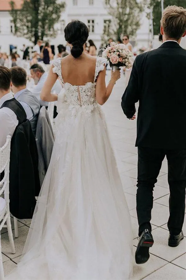 Ivory Tulle A-line Sweetheart Appliqued Wedding Dresses, Bridal Gown, SW465