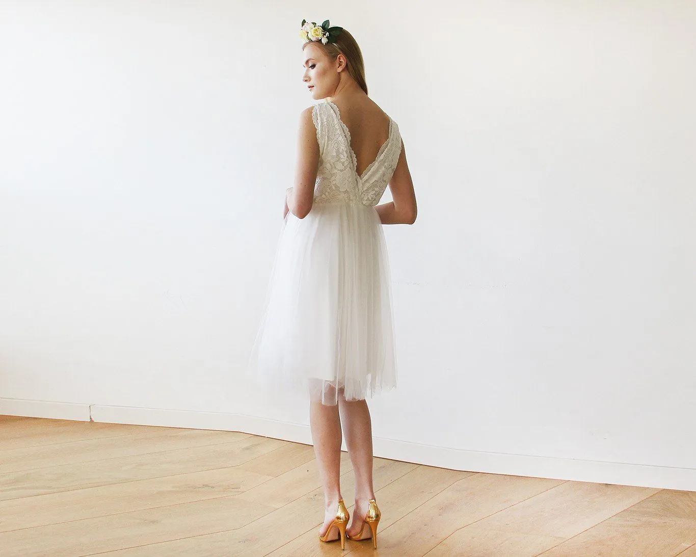 Ivory Tulle & Lace Short Wedding Dress , short wedding dress #1157