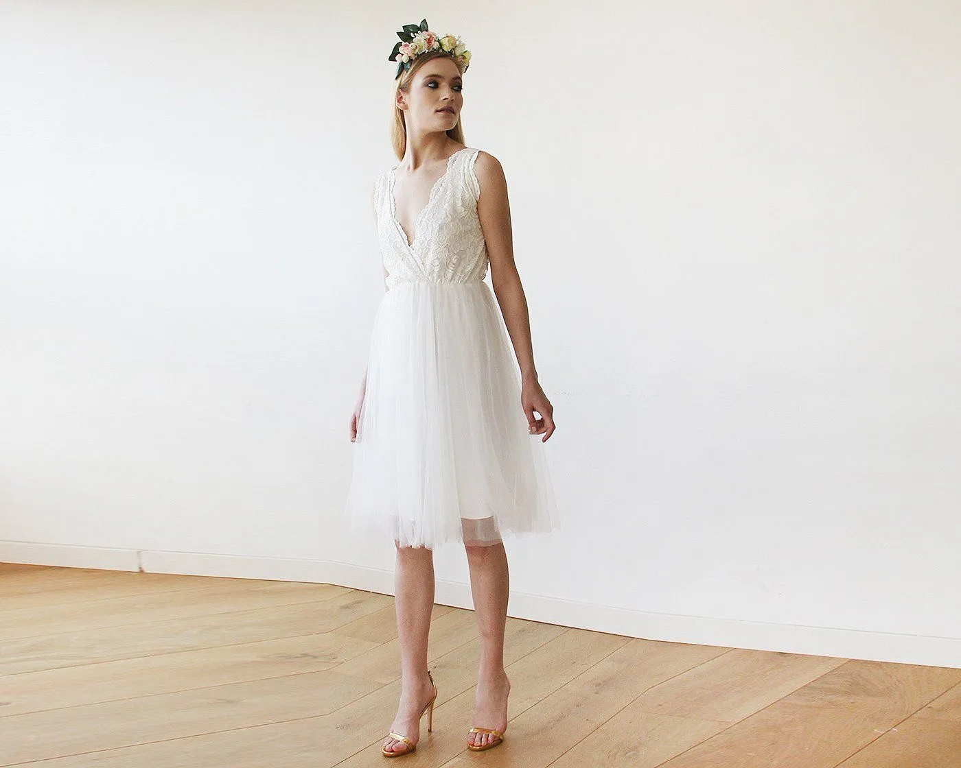 Ivory Tulle & Lace Short Wedding Dress , short wedding dress #1157