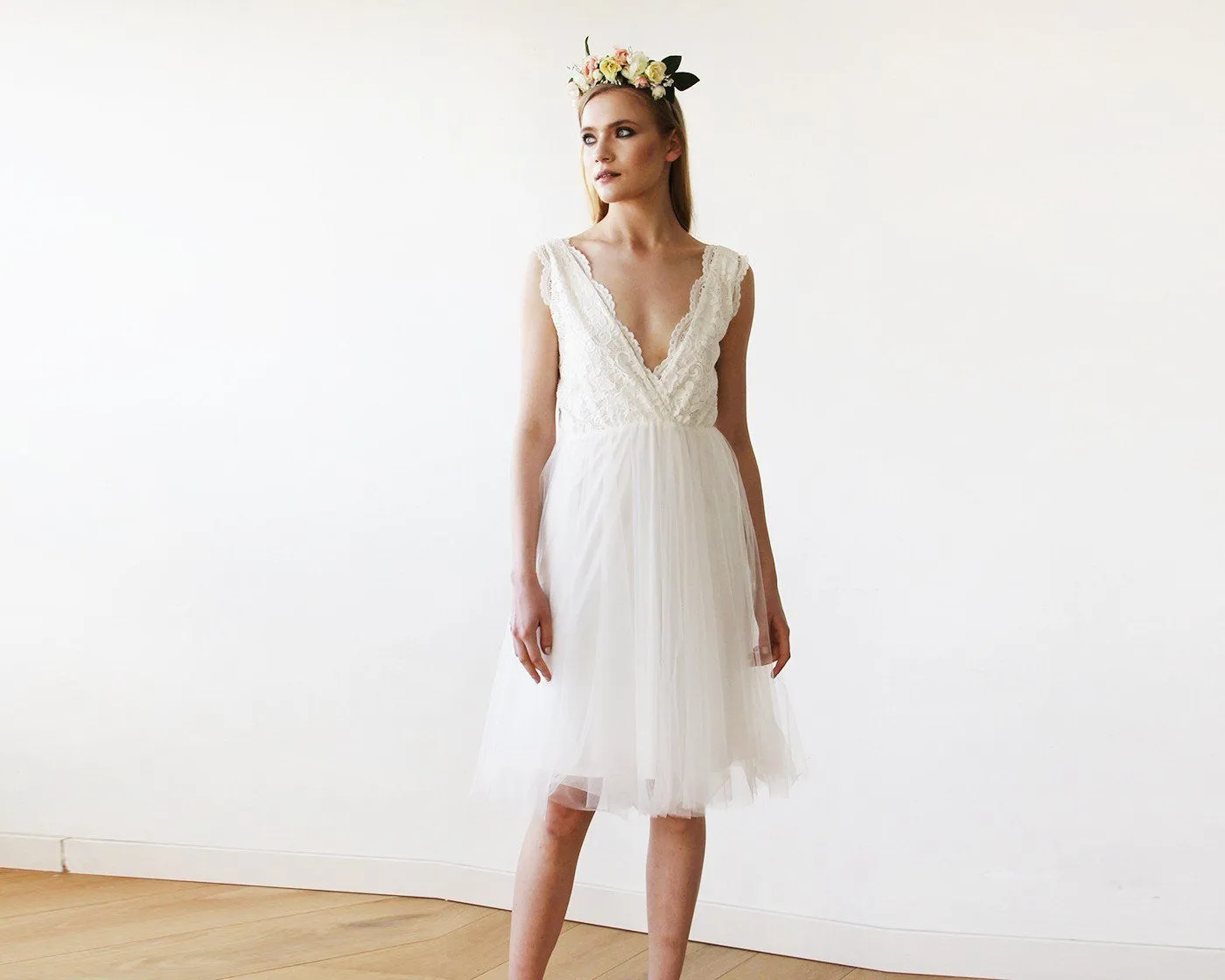 Ivory Tulle & Lace Short Wedding Dress , short wedding dress #1157