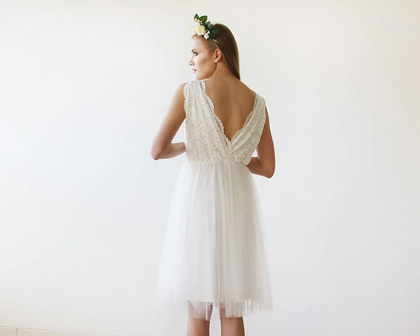 Ivory Tulle & Lace Short Wedding Dress , short wedding dress #1157