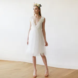 Ivory Tulle & Lace Short Wedding Dress , short wedding dress #1157
