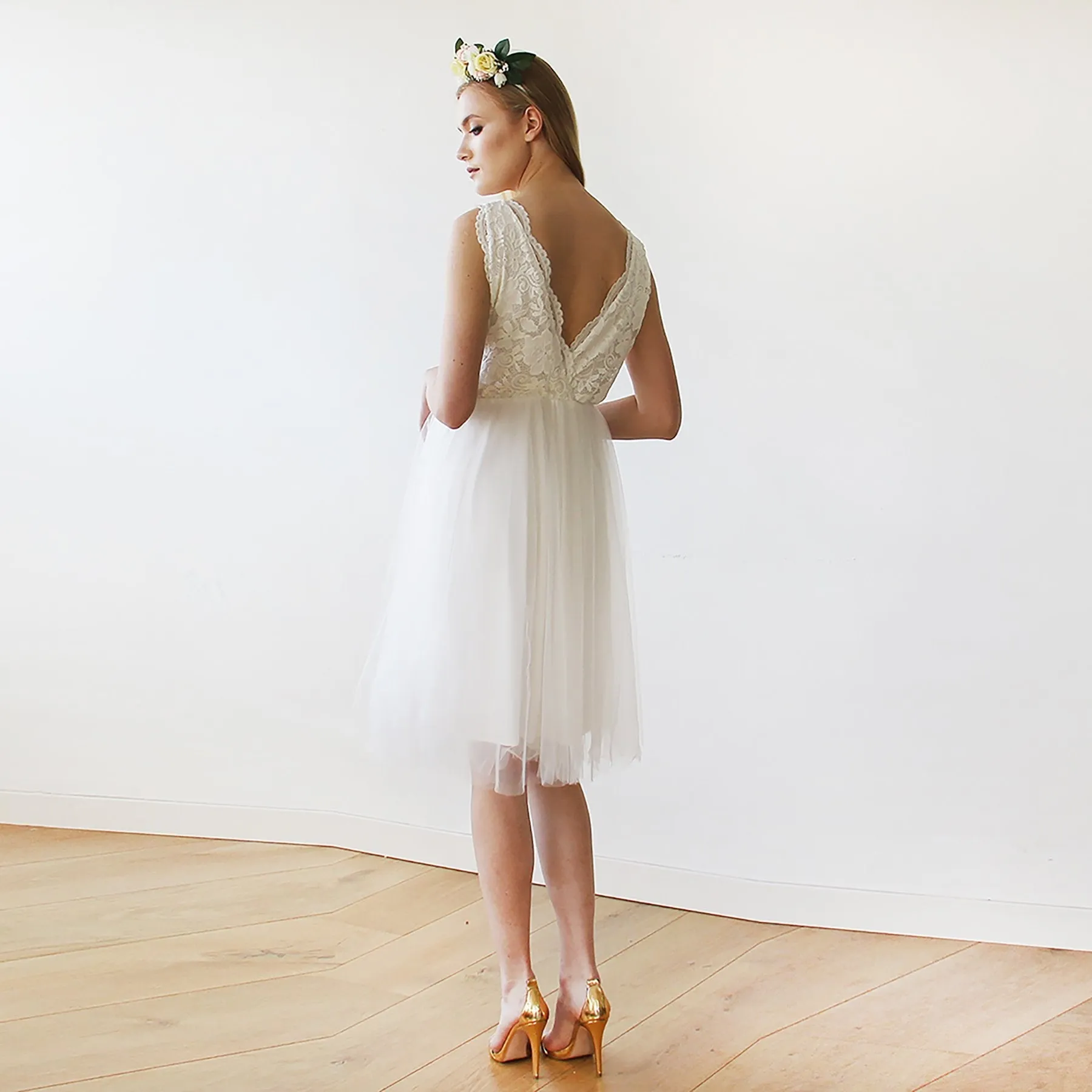 Ivory Tulle & Lace Short Wedding Dress , short wedding dress #1157