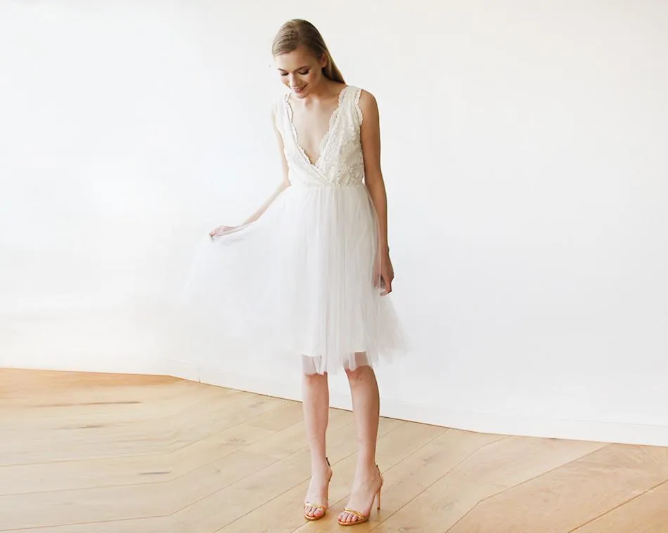 Ivory Tulle & Lace Short Wedding Dress , short wedding dress #1157