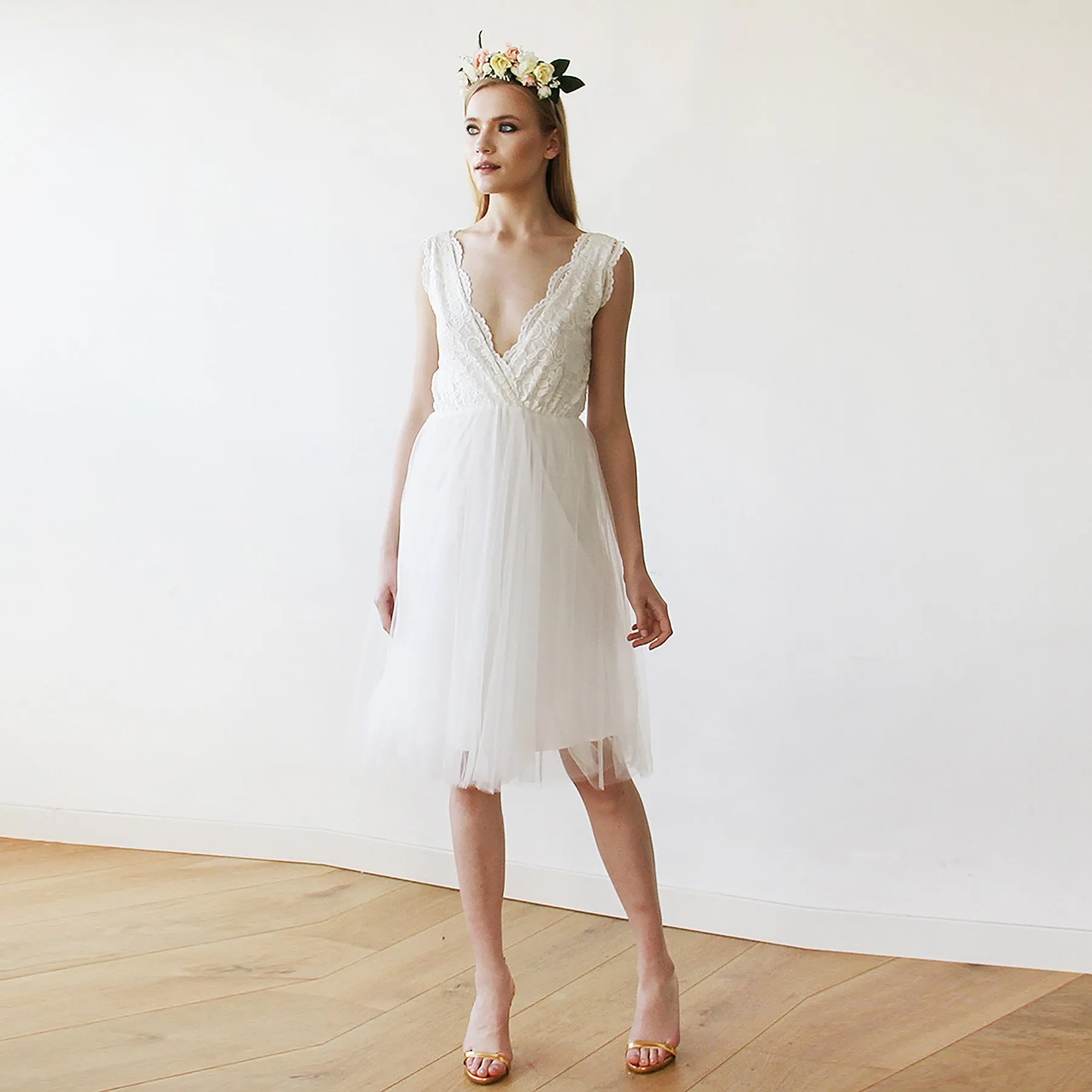 Ivory Tulle & Lace Short Wedding Dress , short wedding dress #1157