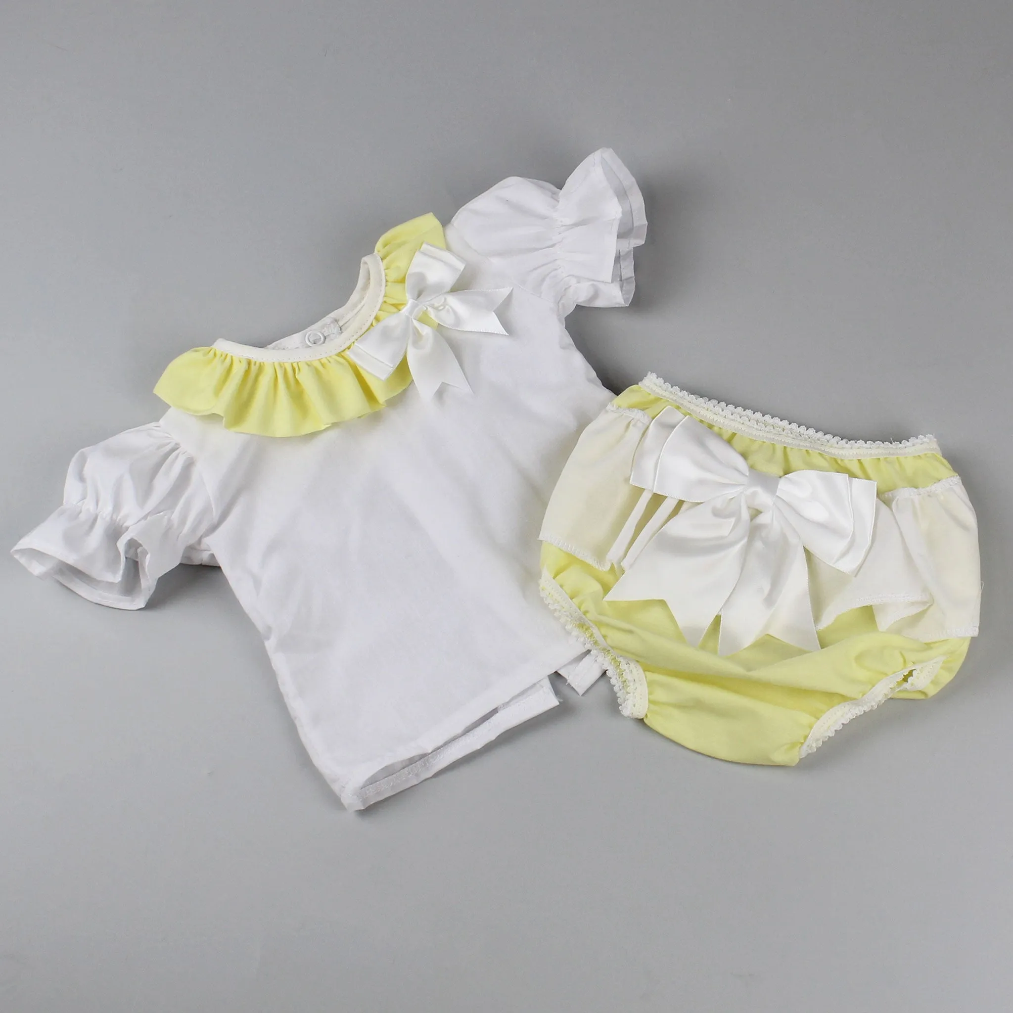 Jam Pant Set - Frilly Pants with Large Bow and Top - Lemon