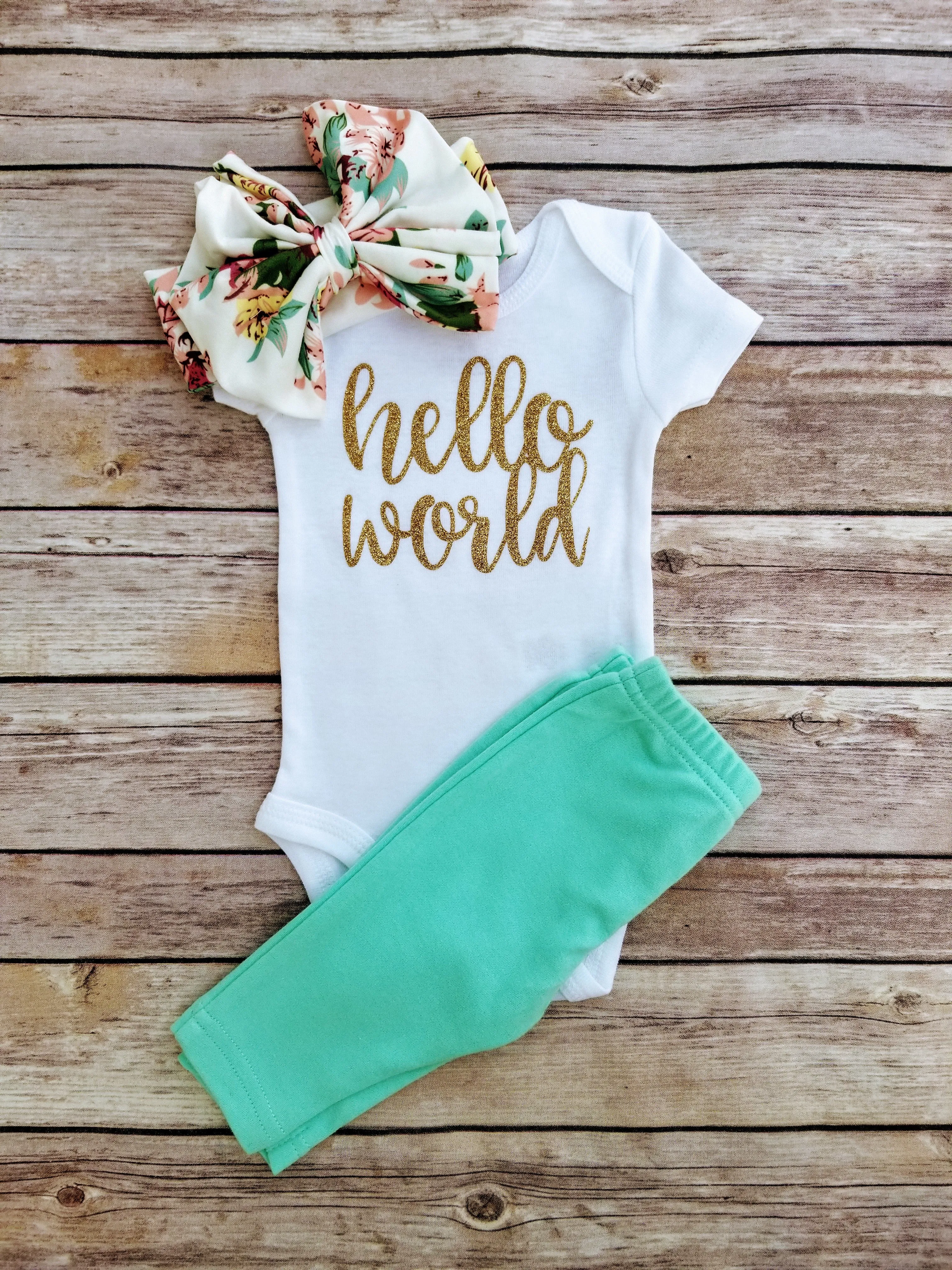 Jenna Hello World Newborn Outfit Hello World Bodysuit Coming Home Outfit Girl