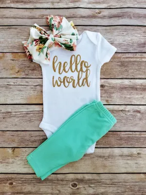 Jenna Hello World Newborn Outfit Hello World Bodysuit Coming Home Outfit Girl