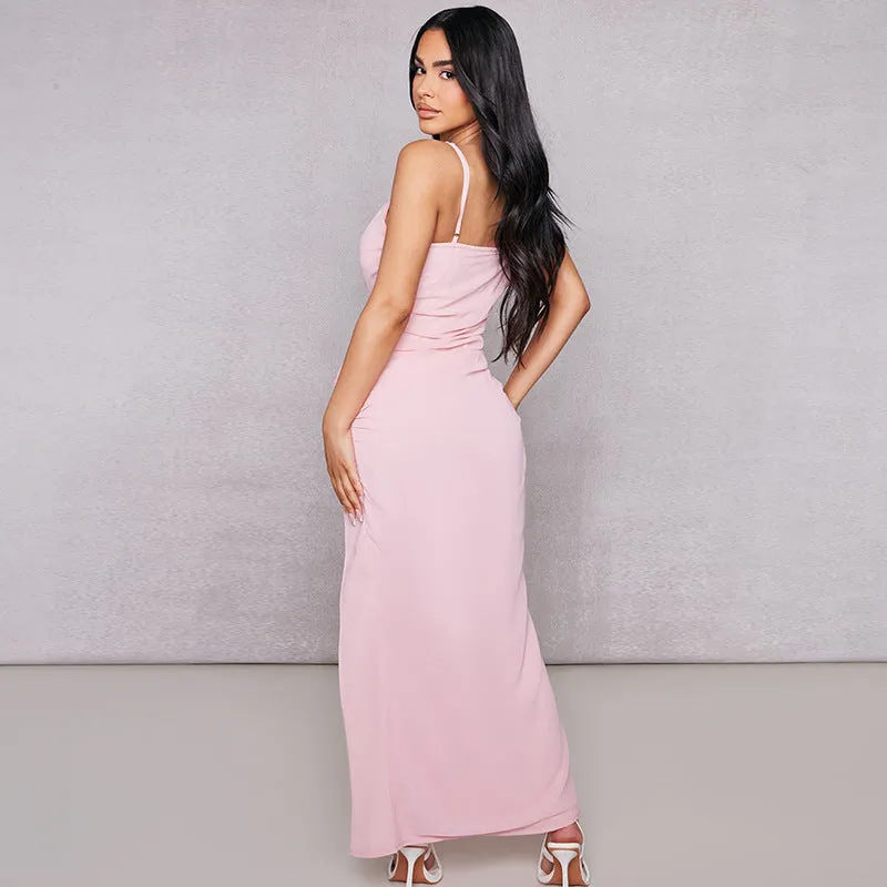 Jennifer Flower Decoration High Split Maxi Dress