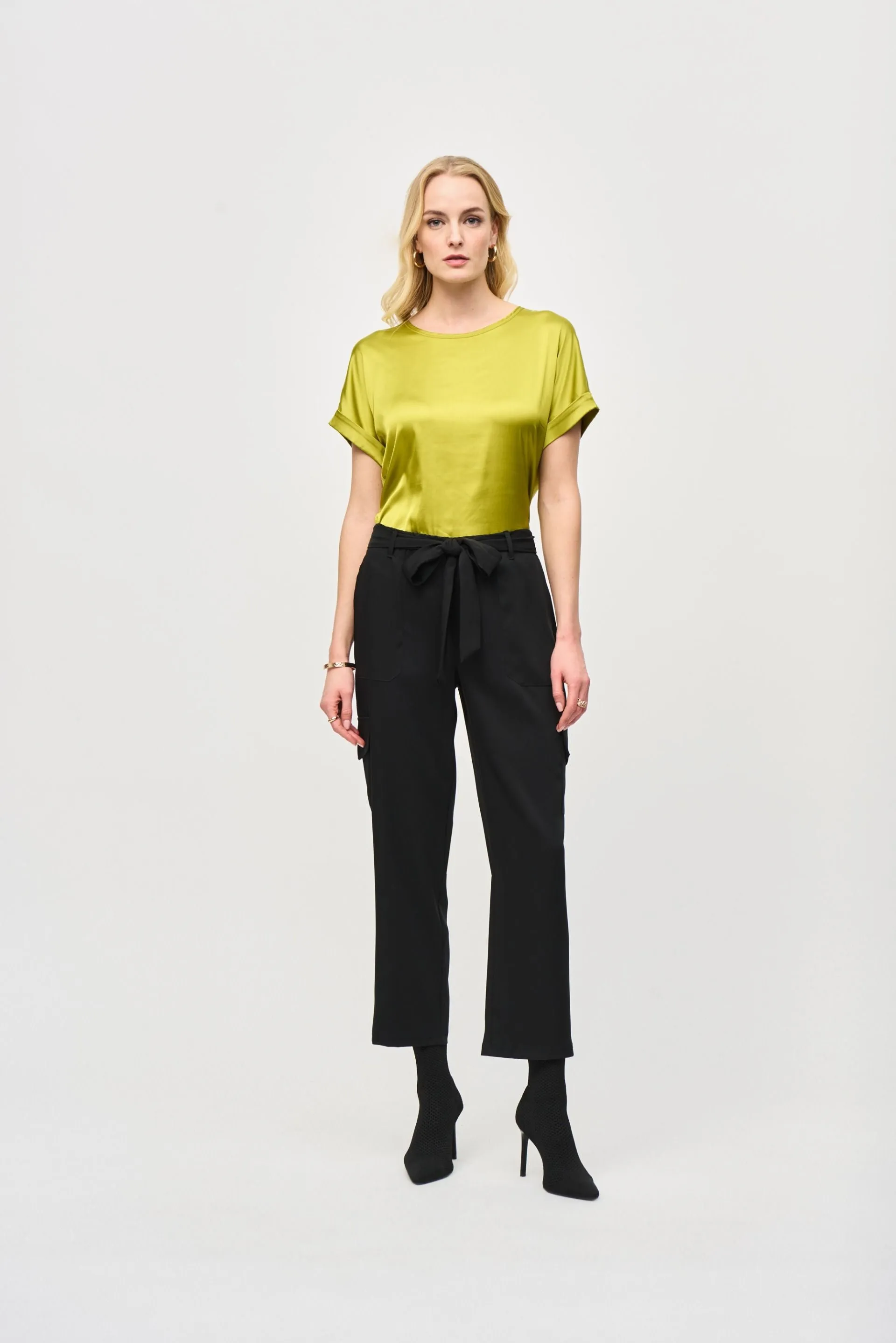 Joseph Ribkoff Black Belted Cropped Cargo Pants 243077