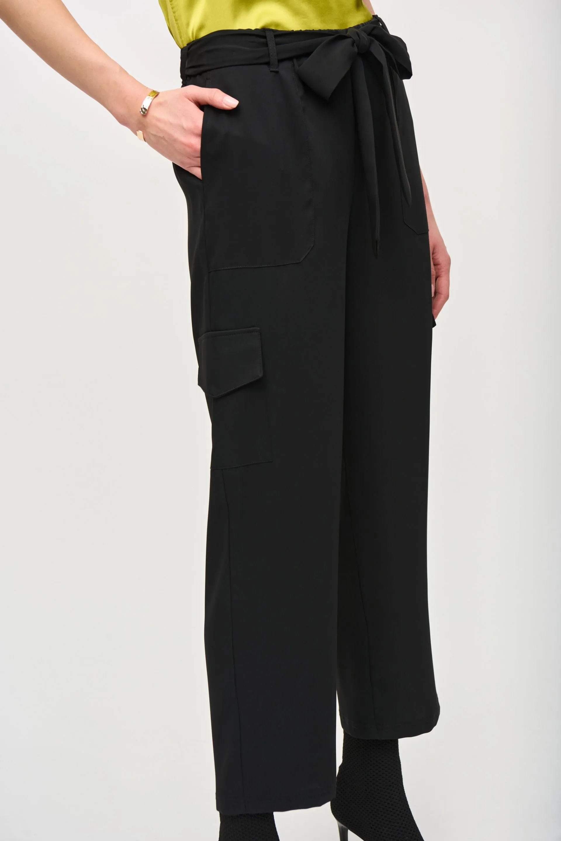 Joseph Ribkoff Black Belted Cropped Cargo Pants 243077