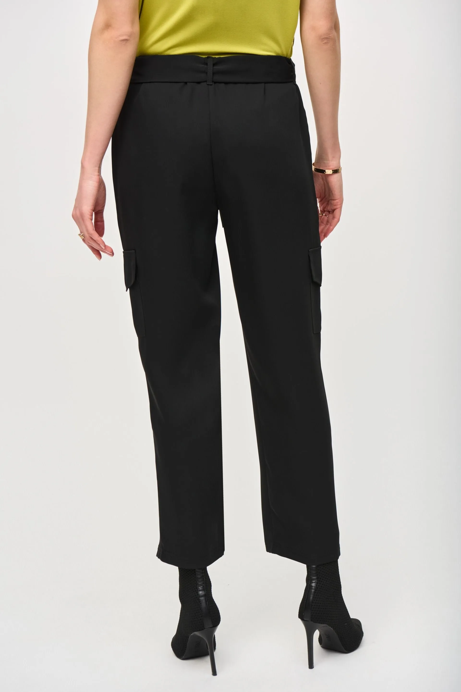 Joseph Ribkoff Black Belted Cropped Cargo Pants 243077