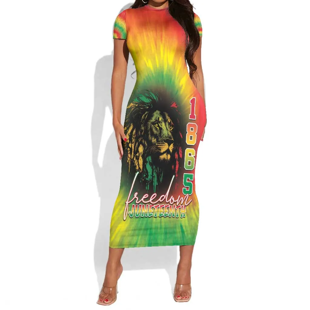 Juneteenth Freedom Day Short Sleeve Bodycon Dress Reggae Tie Dye Style LT05