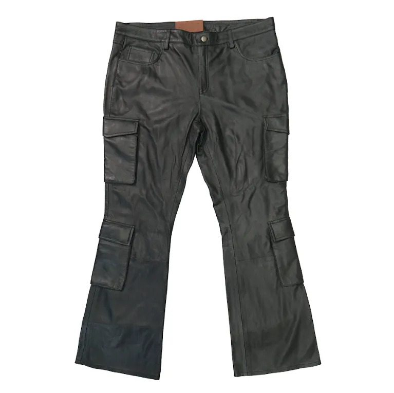 Kashani Black Lambskin Cargo Flared Pants