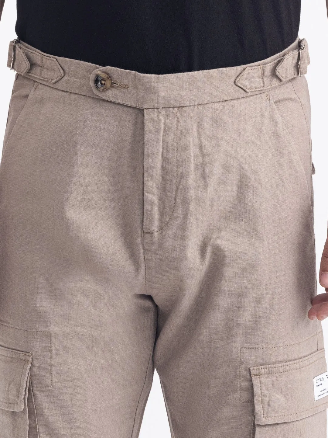 Khaki Cotton Stretch Cargo Pant