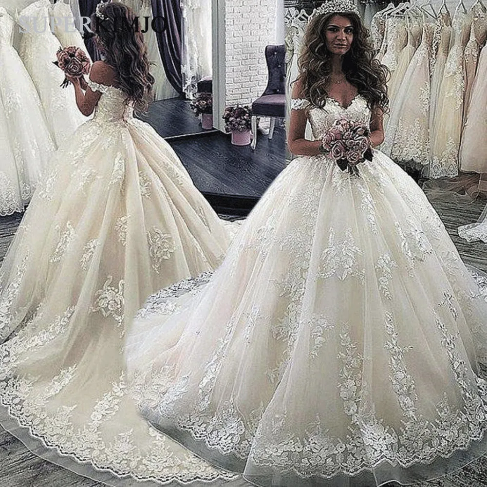 lace appliqué wedding dresses boho 2020 elegant off the shoulder luxury wedding ball gown