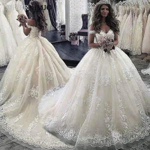 lace appliqué wedding dresses boho 2020 elegant off the shoulder luxury wedding ball gown
