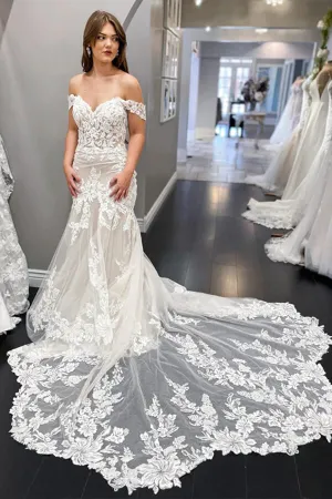 Lace Mermaid Off-the-Shoulder Vintage Wedding Dresses, Bridal Gown, MW834