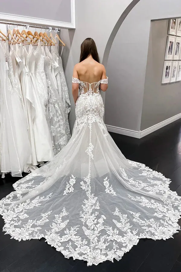 Lace Mermaid Off-the-Shoulder Vintage Wedding Dresses, Bridal Gown, MW834