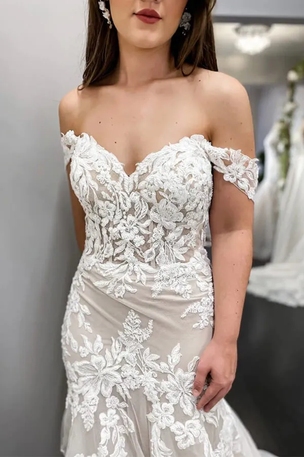 Lace Mermaid Off-the-Shoulder Vintage Wedding Dresses, Bridal Gown, MW834