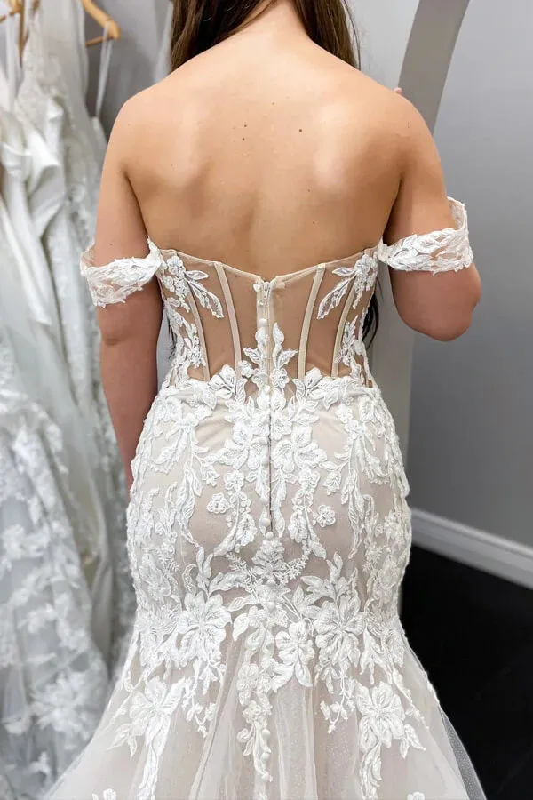 Lace Mermaid Off-the-Shoulder Vintage Wedding Dresses, Bridal Gown, MW834