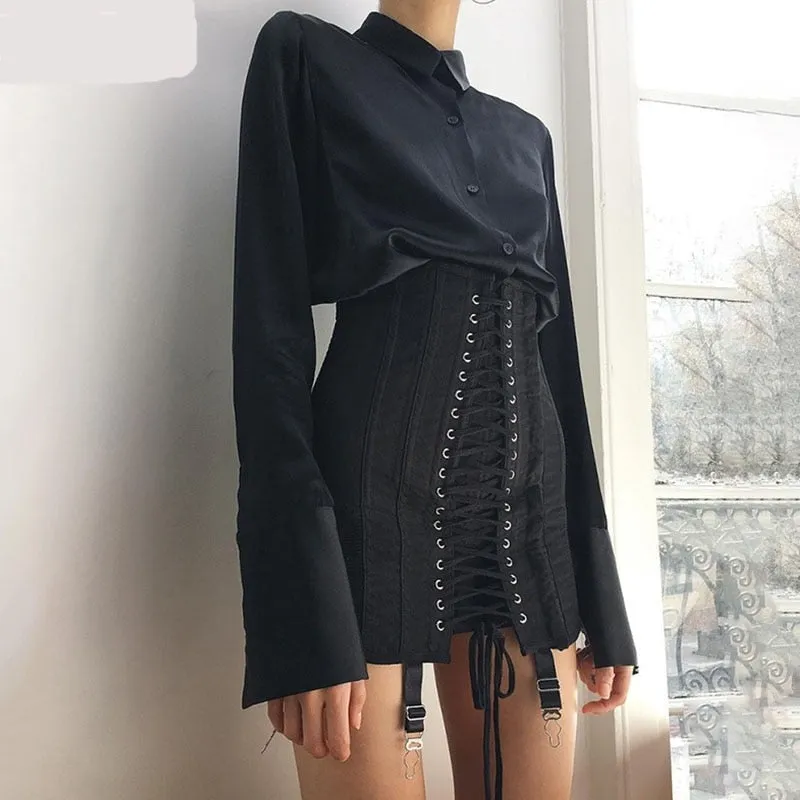Lace up bodycon boho skirt -  black or white