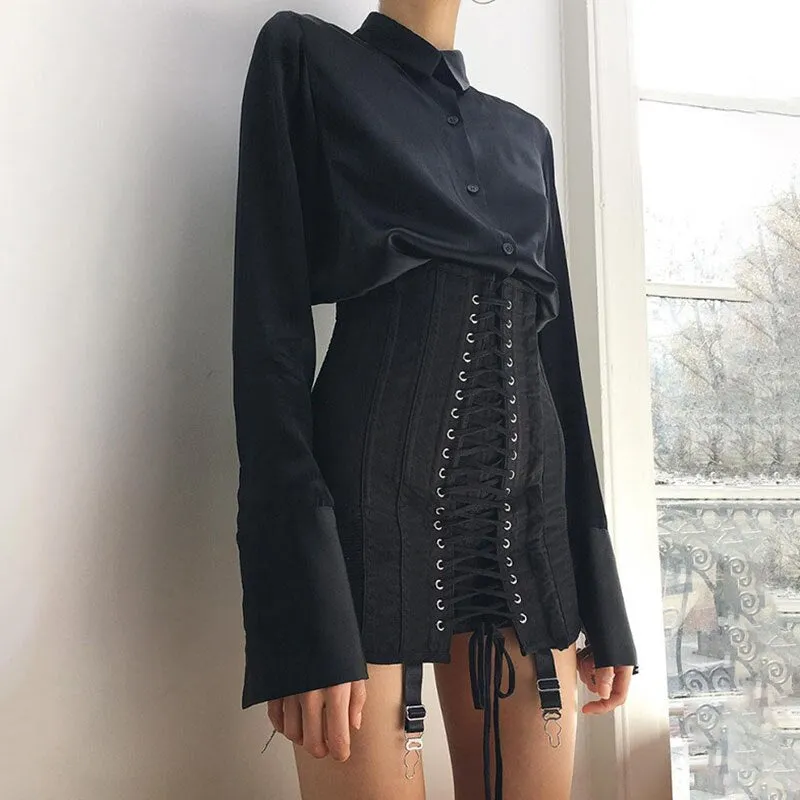 Lace up bodycon boho skirt -  black or white