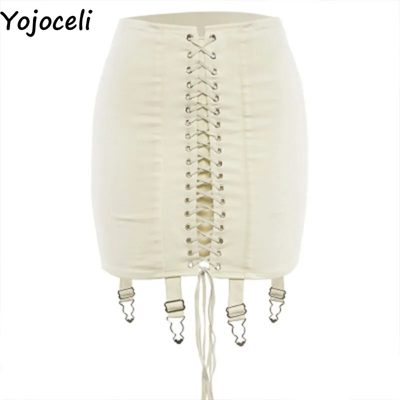 Lace up bodycon boho skirt -  black or white