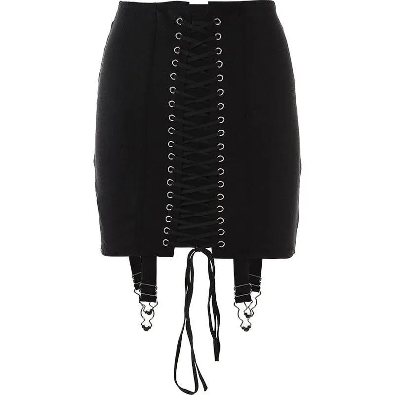 Lace up bodycon boho skirt -  black or white